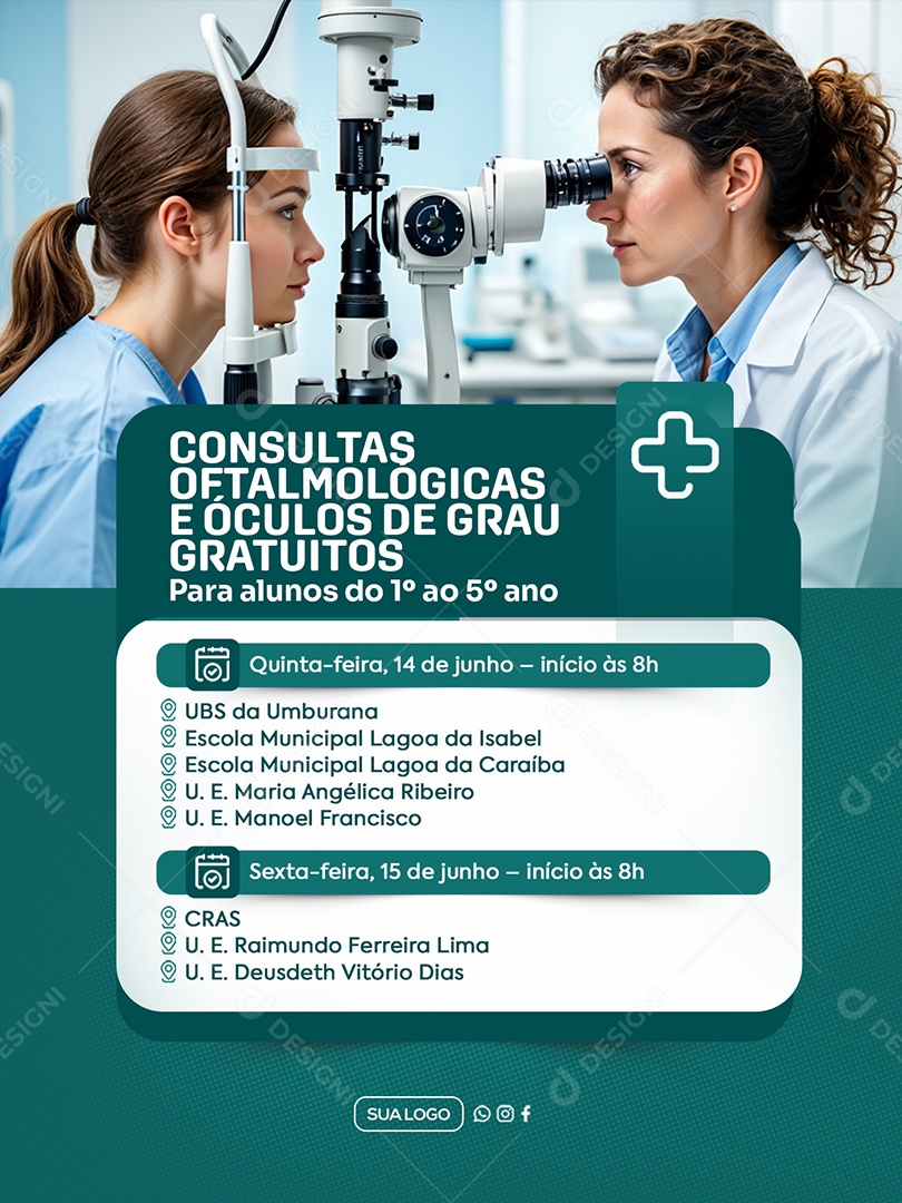 Oftalmologista Consultas Gratuitas Para Alunos Social Media PSD Editável
