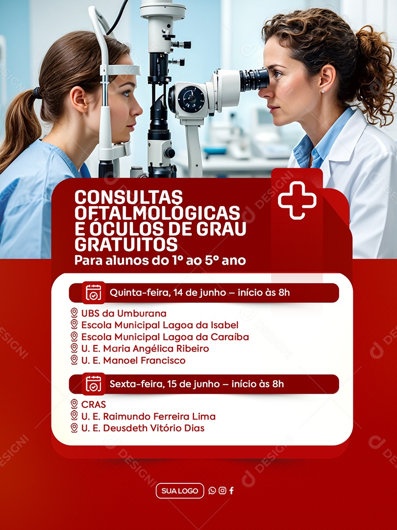 Oftalmologista Consultas Gratuitas Para Alunos Social Media PSD Editável
