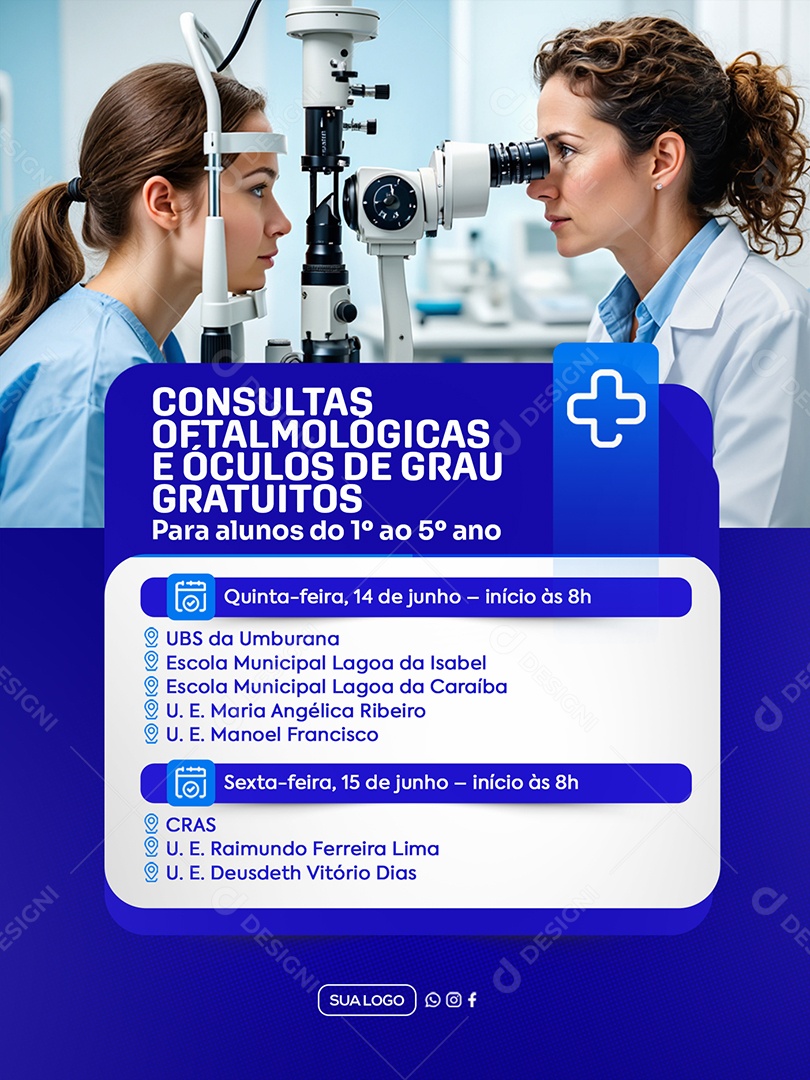 Oftalmologista Consultas Gratuitas Para Alunos Social Media PSD Editável