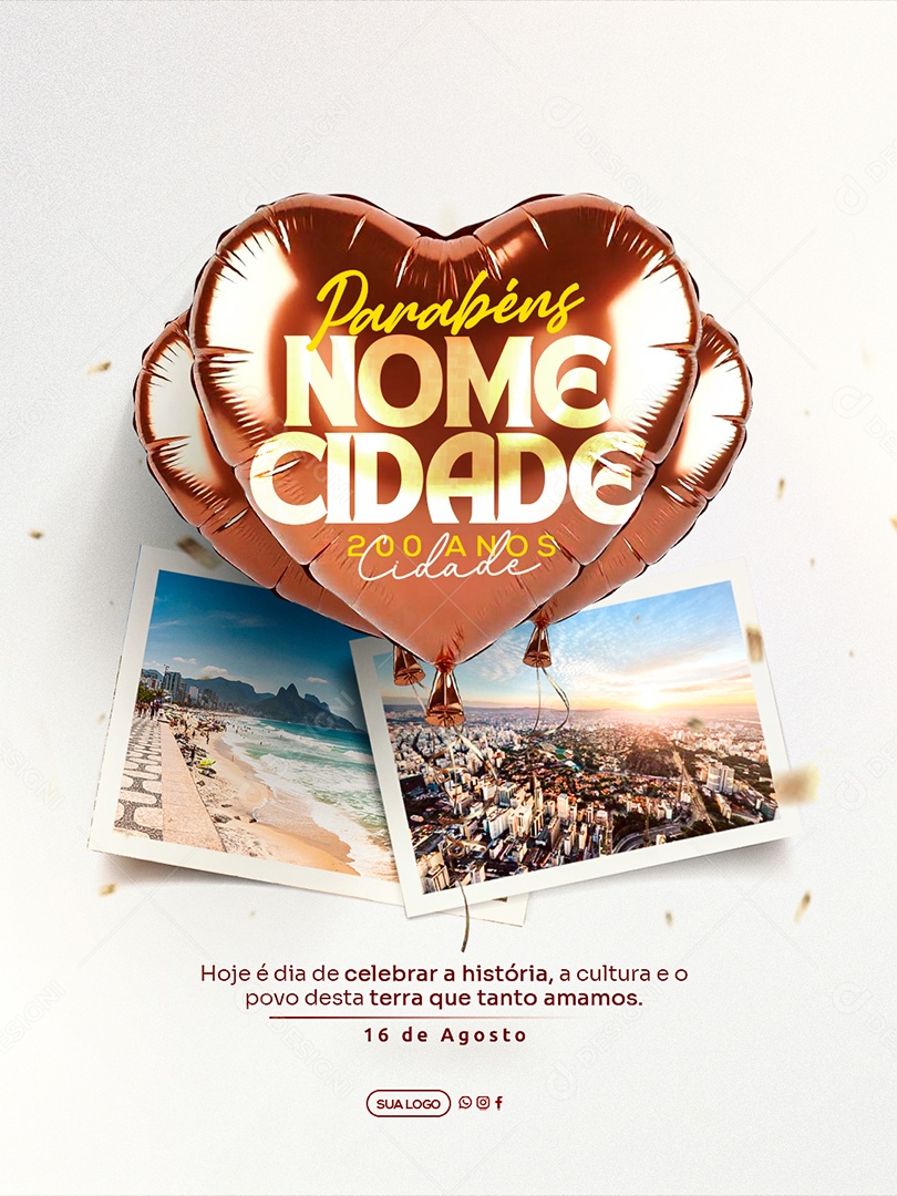 Parabéns Cidade 200 Anos Social Media PSD Editável