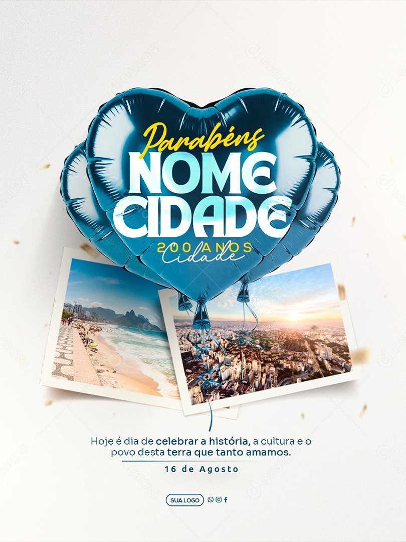 Parabéns Cidade 200 Anos Social Media PSD Editável