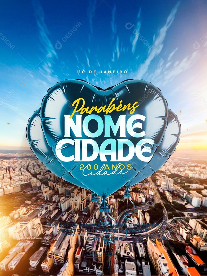 Parabéns Cidade 200 Anos Social Media PSD Editável