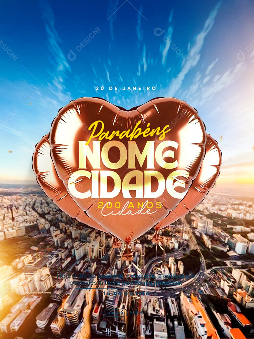 Parabéns Cidade 200 Anos Social Media PSD Editável