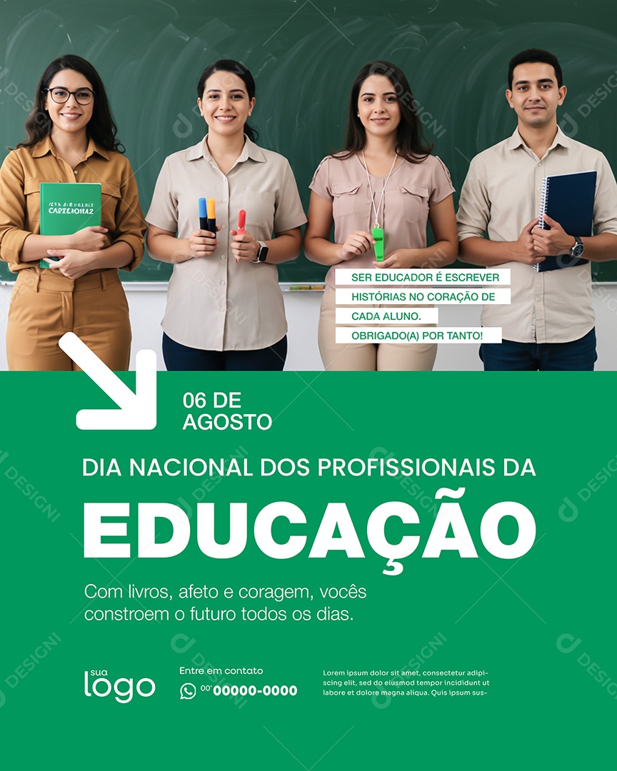 06 de Agosto Dia do Profssional da Educação com livros Afeto e Coragem Social Media PSD Editável