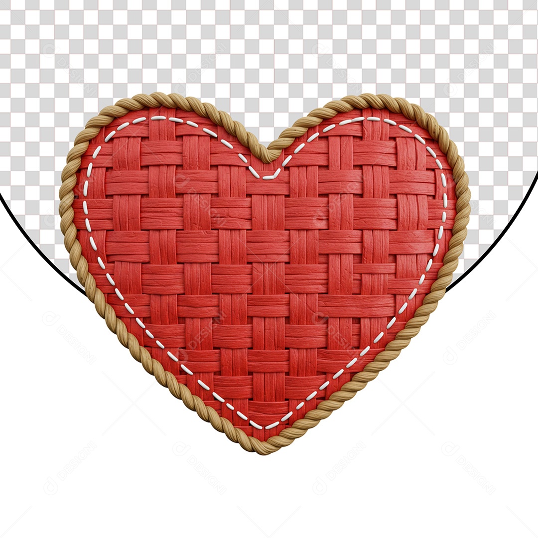 Elemento 3D Coração Vermelho para Composição PSD Editável