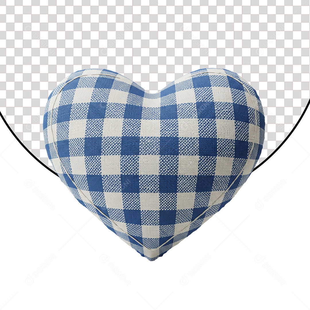 Elemento 3D Coração Xadrez Azul com Branco para Composição PSD Editável