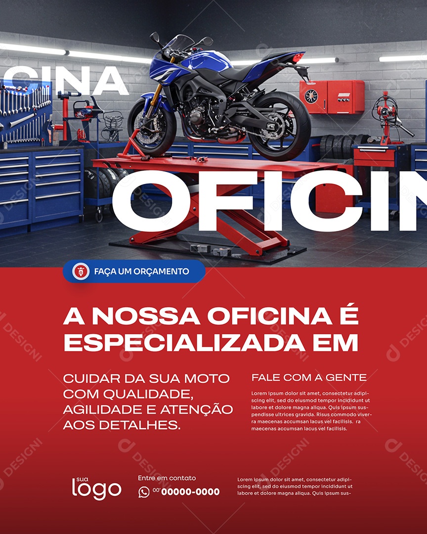 Post A Nossa Oficina é Especializada Social Media Oficina de Moto PSD Editável