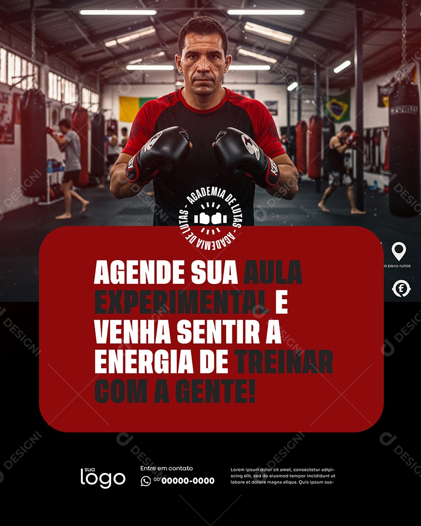 Post Academia de Lutas Agende sua Aula Experimental e Venha Sentir a Energia de Treinar Com a Gente Social Media PSD Editável