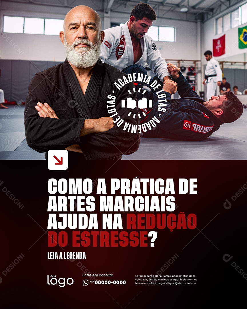 Post Academia de Lutas Como a Prática de Artes Marciais Ajuda Na Redução de Extresse Social Media PSD Editável