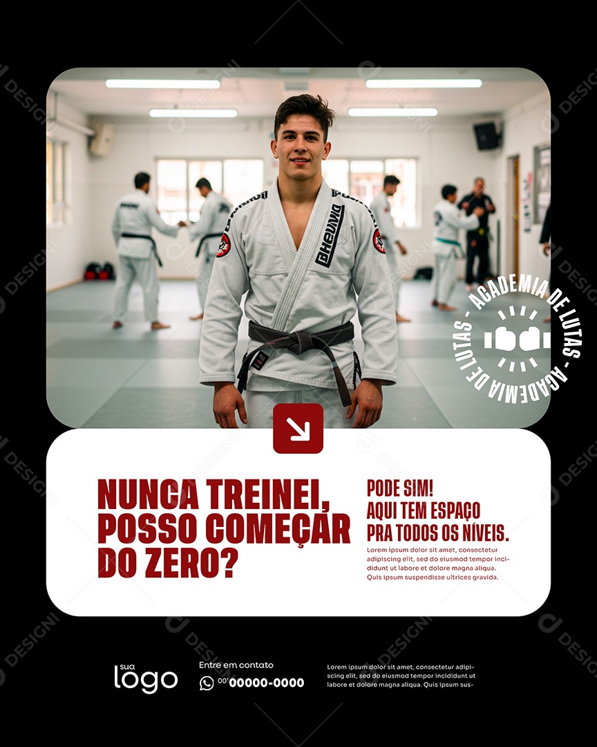 Post Academia de Lutas Nunca Treinei Posso Começar do Zero Social Media PSD Editável