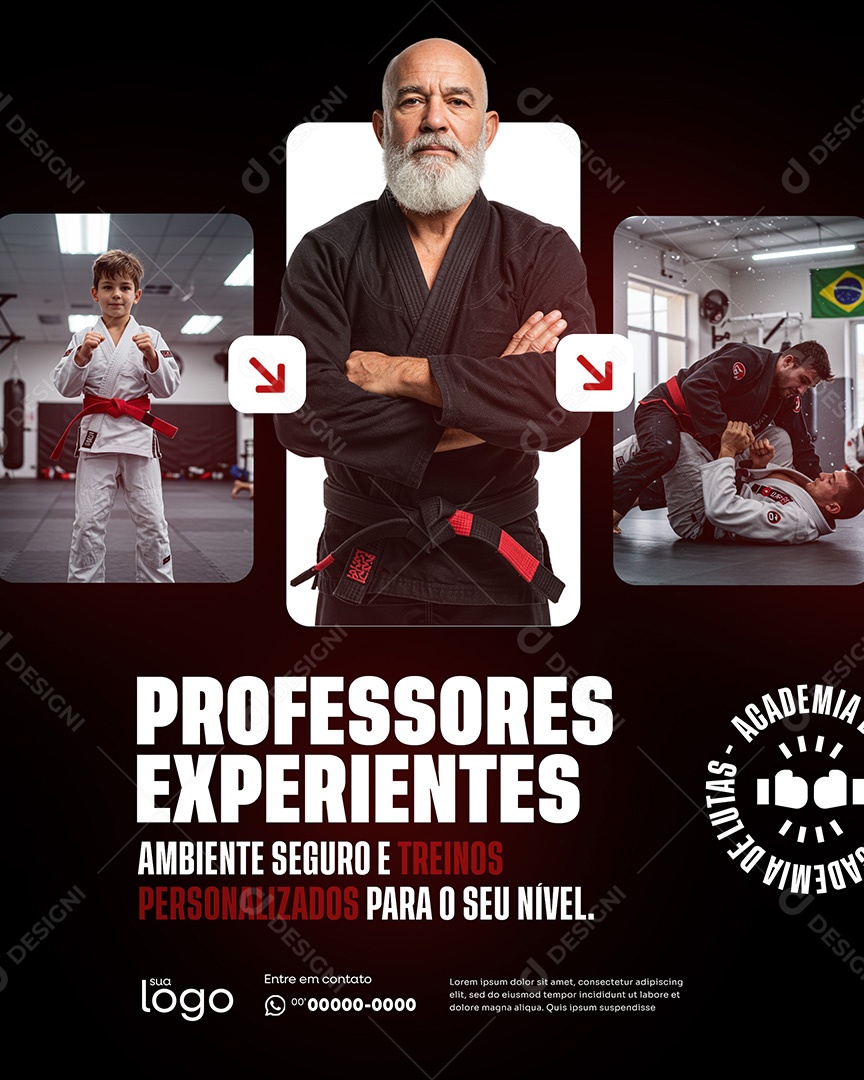 Post Academia de Lutas Professores Experientes Social Media PSD Editável
