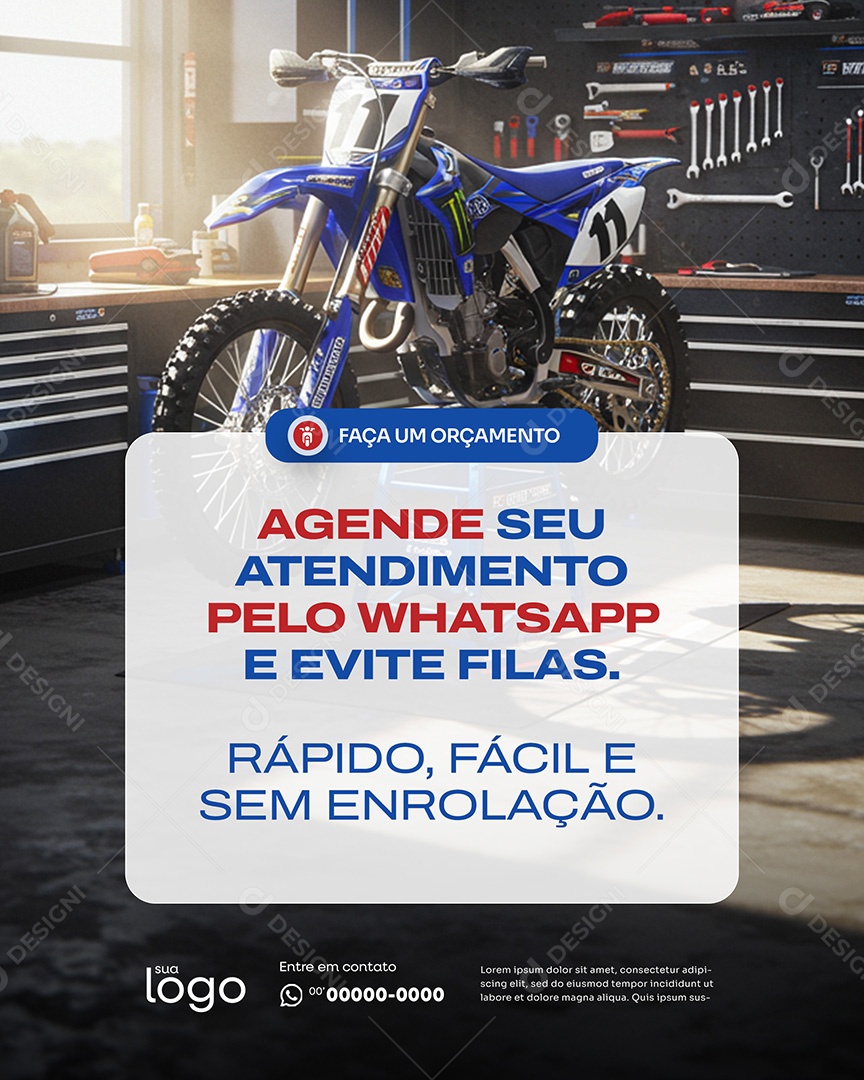 Post Agende seu Atendimento Social Media Oficina de Moto PSD Editável
