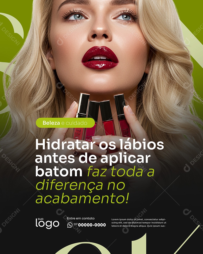 Post Beleza e Cosméticos Hidratar os Lábios Antes de Aplicar Batom Social Media PSD Editável