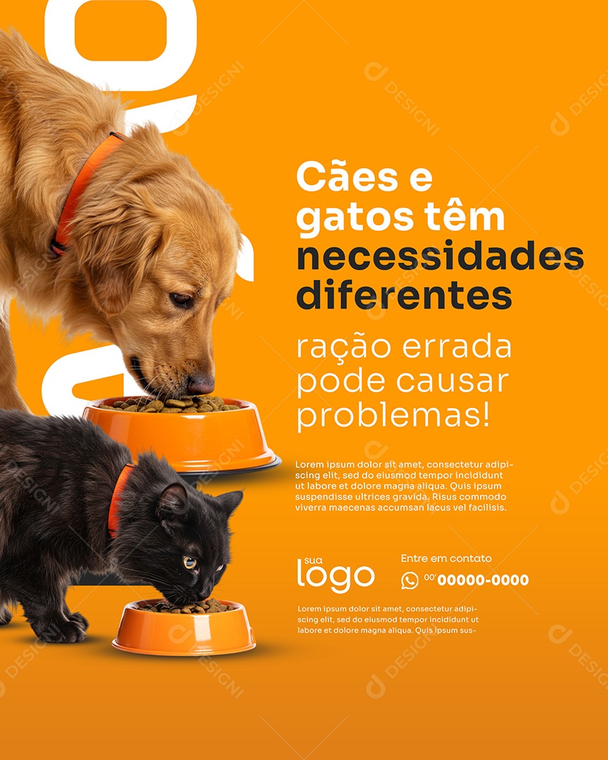 Post Cães e Gatos Têm Social Media Ração para Pet PSD Editável