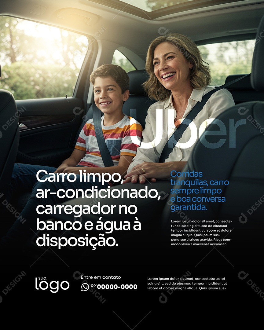 Post Carro Limpo Ar-condicionado Social Media Motorista de Uber PSD Editável