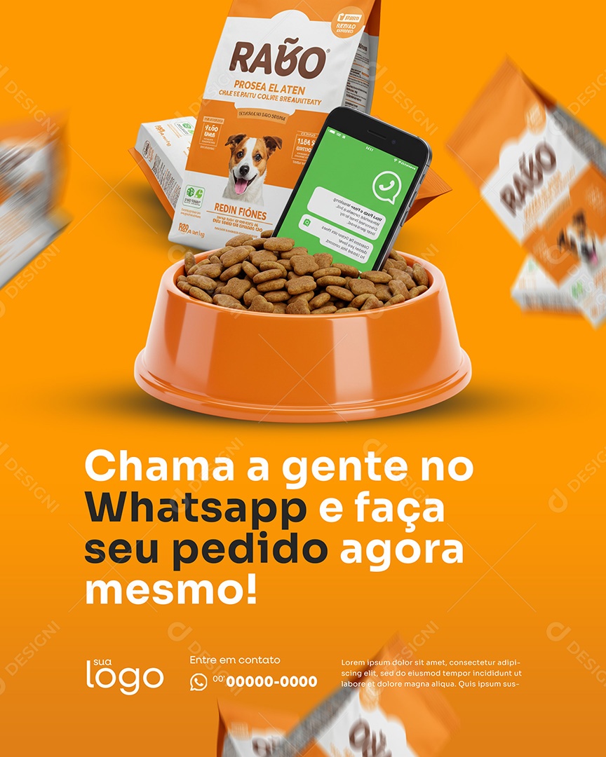 Post Chama a Gente no Whatsapp Social Media Ração para Pet PSD Editável