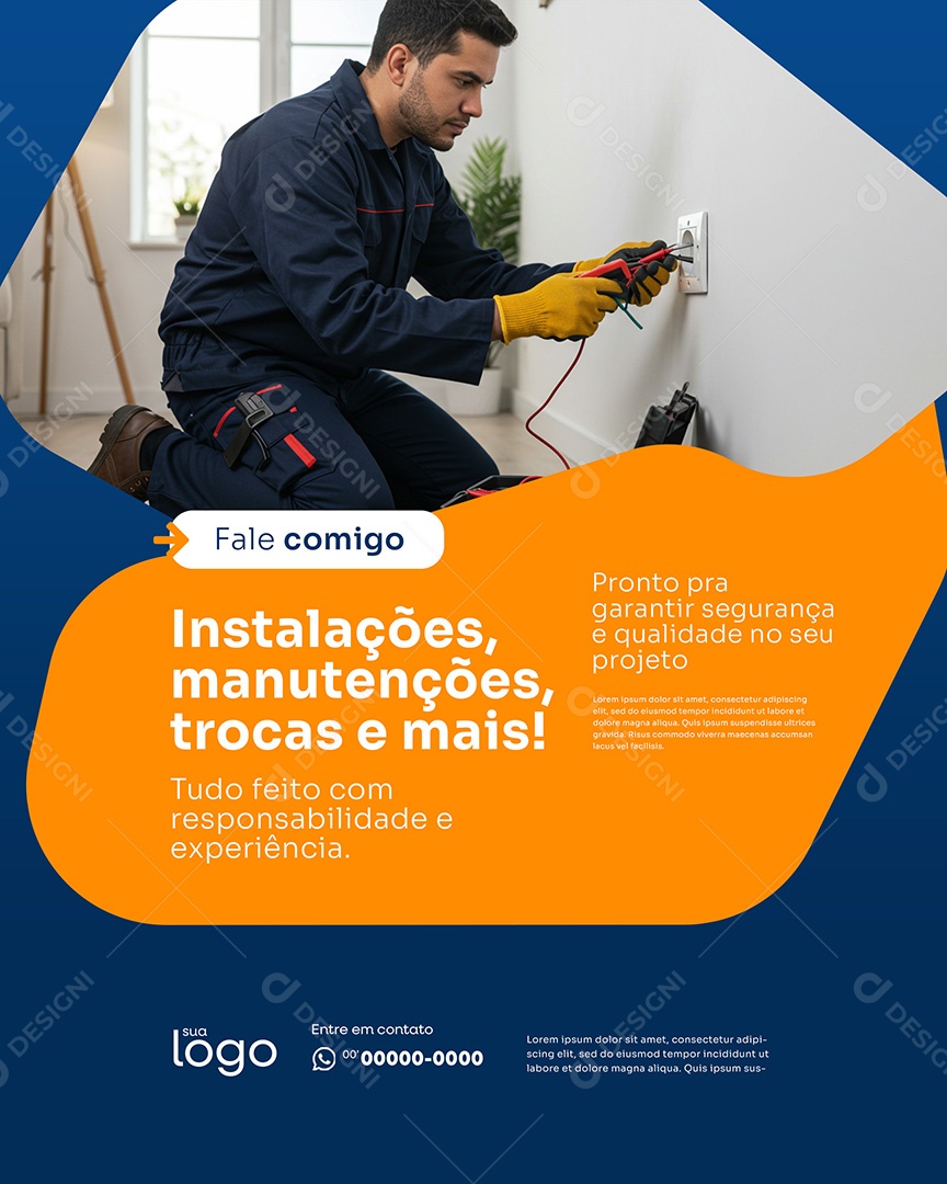 Post Eletricista Instalações Manunteções Trocas e Mais  Social Media PSD Editável