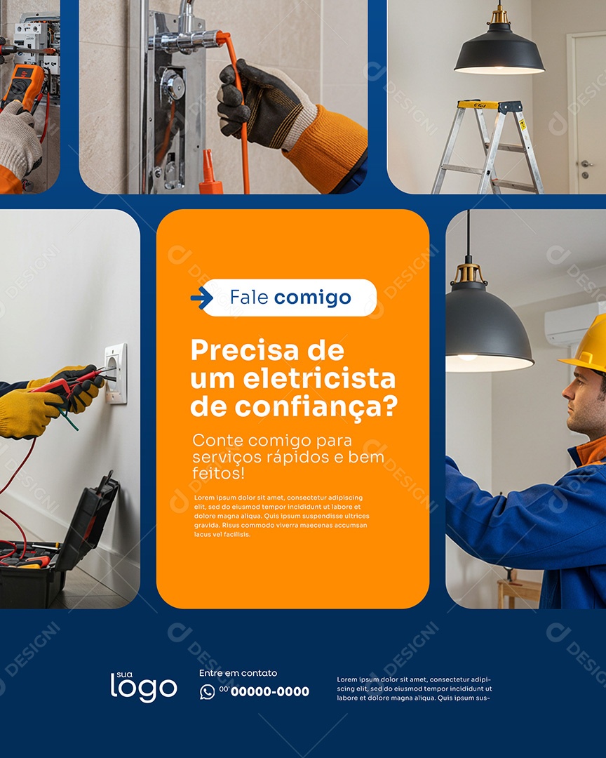 Post Eletricista Precisa de um Eletricista de Confiança Social Media PSD Editável