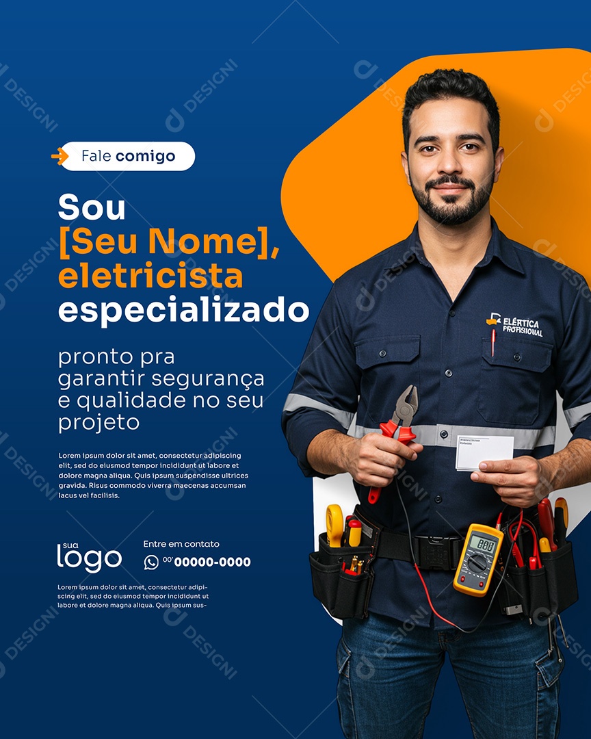 Post Eletricista Sou Especializado Social Media PSD Editável