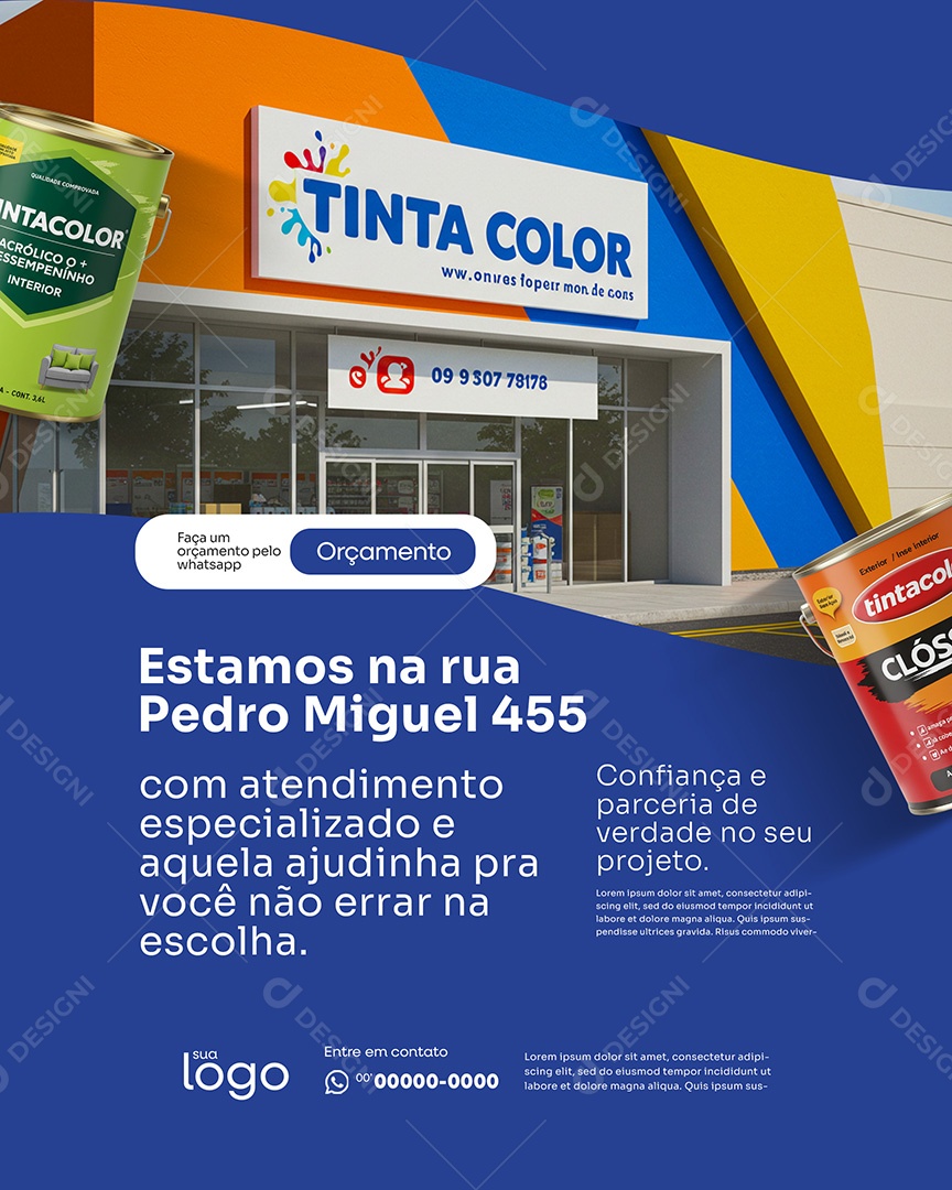 Post Loja de Tintas Estamos na Rua Pedro Miguel Social Media PSD Editável