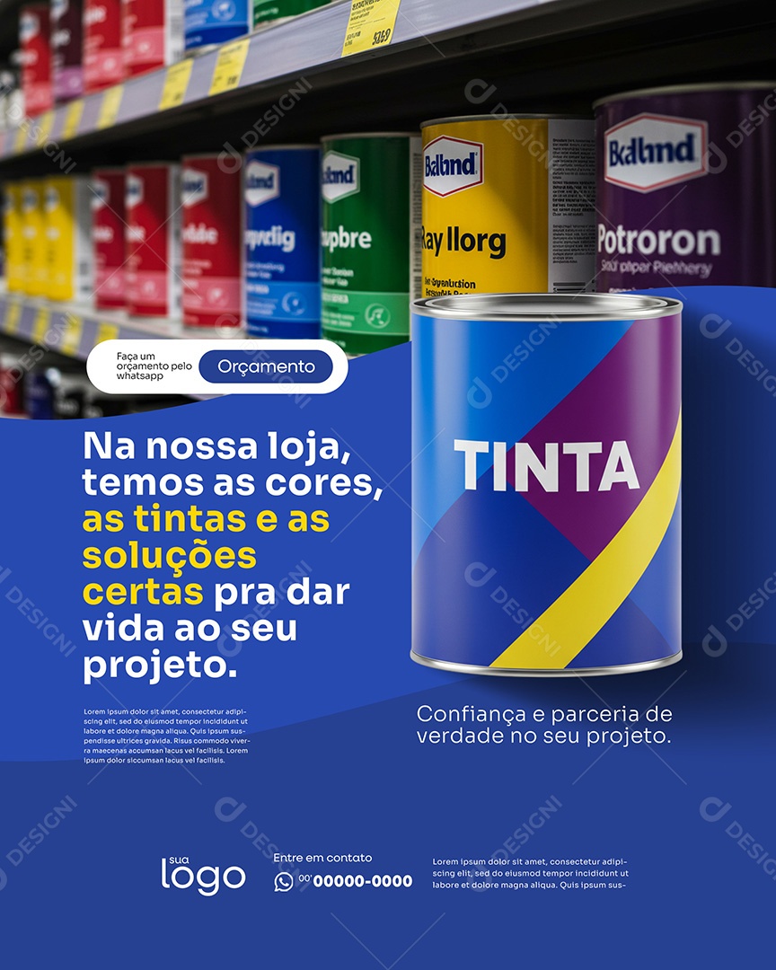 Post Loja de Tintas Na Nossa Loja Temos as Cores Social Media PSD Editável