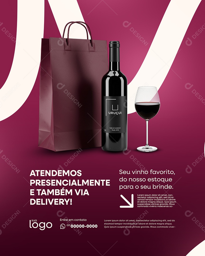 Post Loja de Vinhos Atendemos Presencialmente Social Media PSD Editável