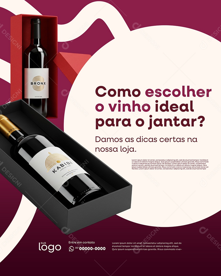 Post Loja de Vinhos Como Escolher o Vinho Ideal Social Media PSD Editável