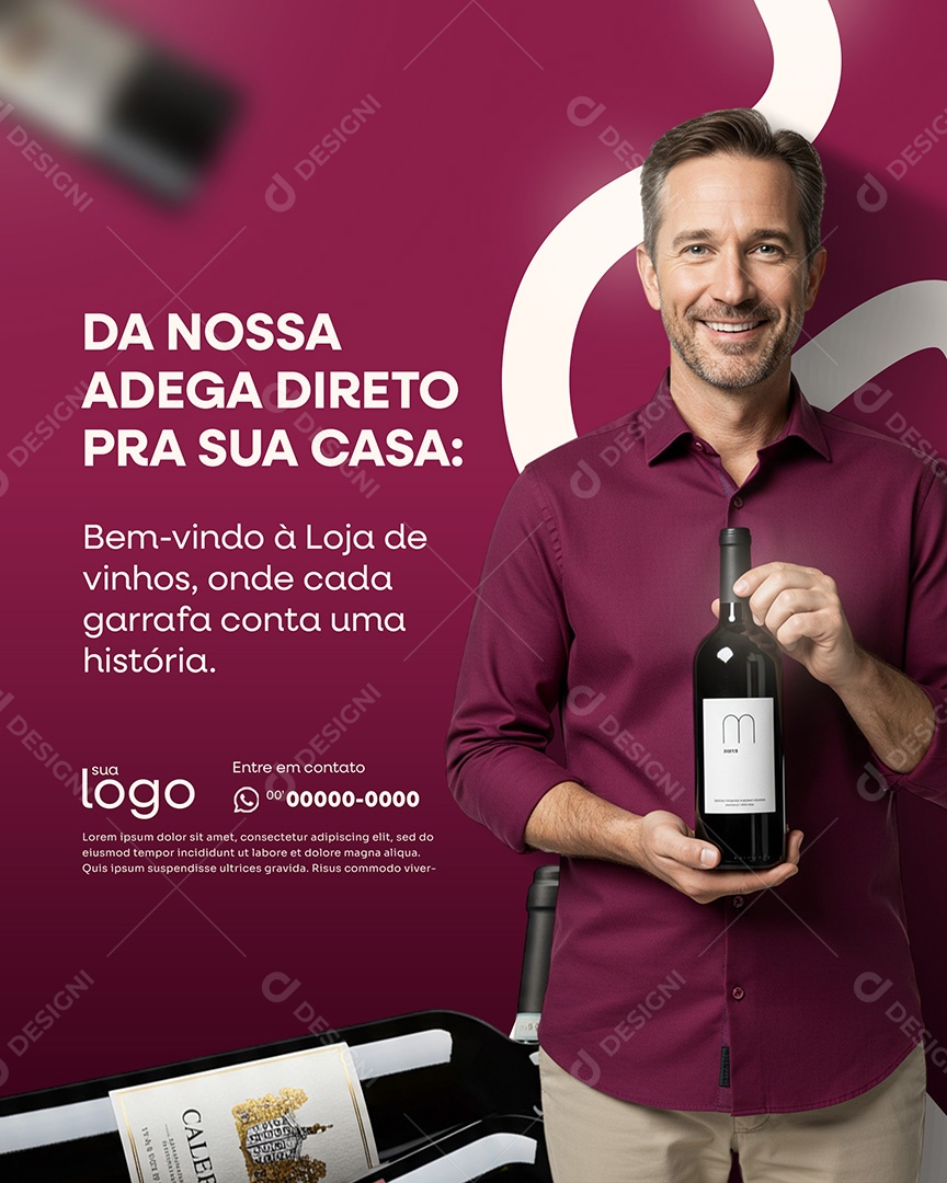 Post Loja de Vinhos Da Nossa Adega Direto pra Sua Casa Social Media PSD Editável