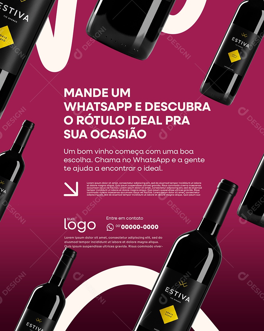 Post Loja de Vinhos mande um Whatsapp e Descubra o Rótulo Ideall pa sua Ocasião Social Media PSD Editável