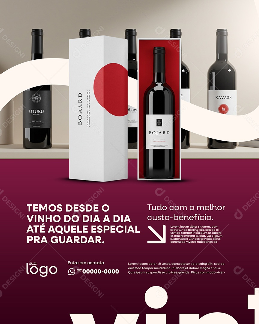 Post Loja de Vinhos Temos Desde o Vinho Do Dia a Dia até Aquele Especial Social Media PSD Editável