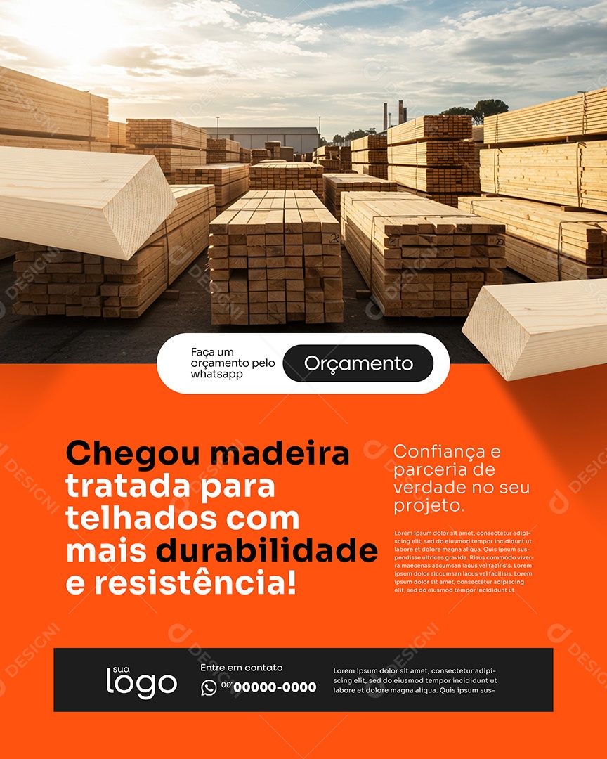 Post Madeireira Chegou Madeira Social Media PSD Editável