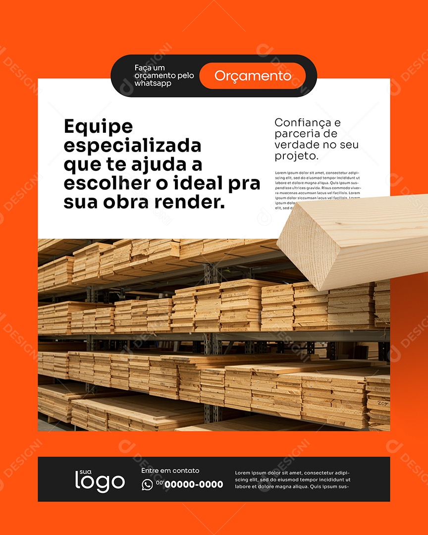 Post Madeireira Equipe Especializada Social Media PSD Editável