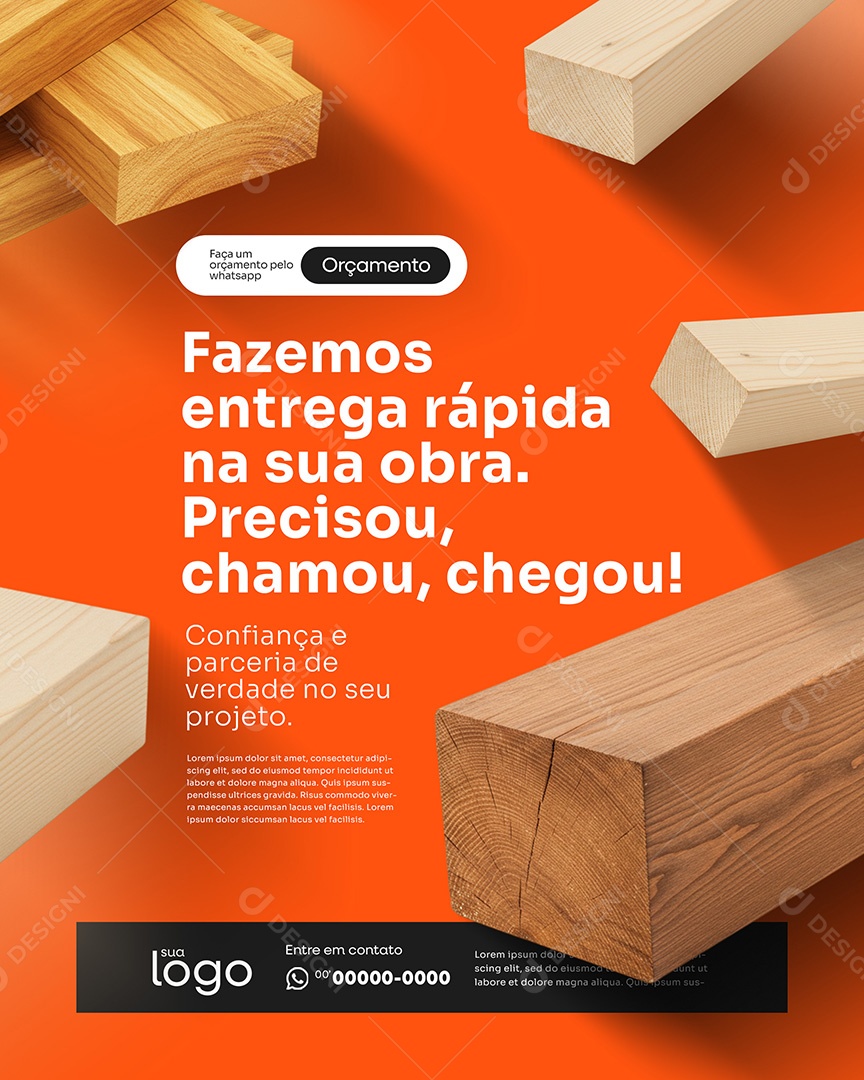 Post Madeireira Fazemos Entrega Rápida Social Media PSD Editável