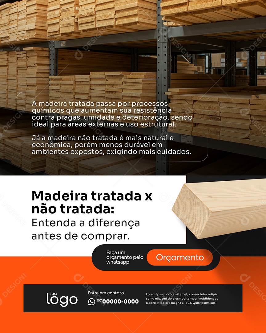 Post Madeireira  Madeira Tratada Social Media PSD Editável