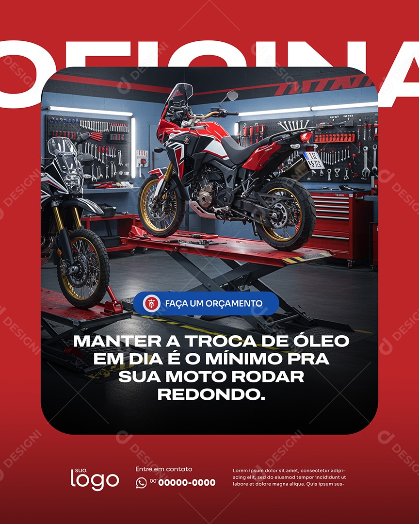 Post Manter a Troca de Óleo Social Media Oficina de Moto PSD Editável