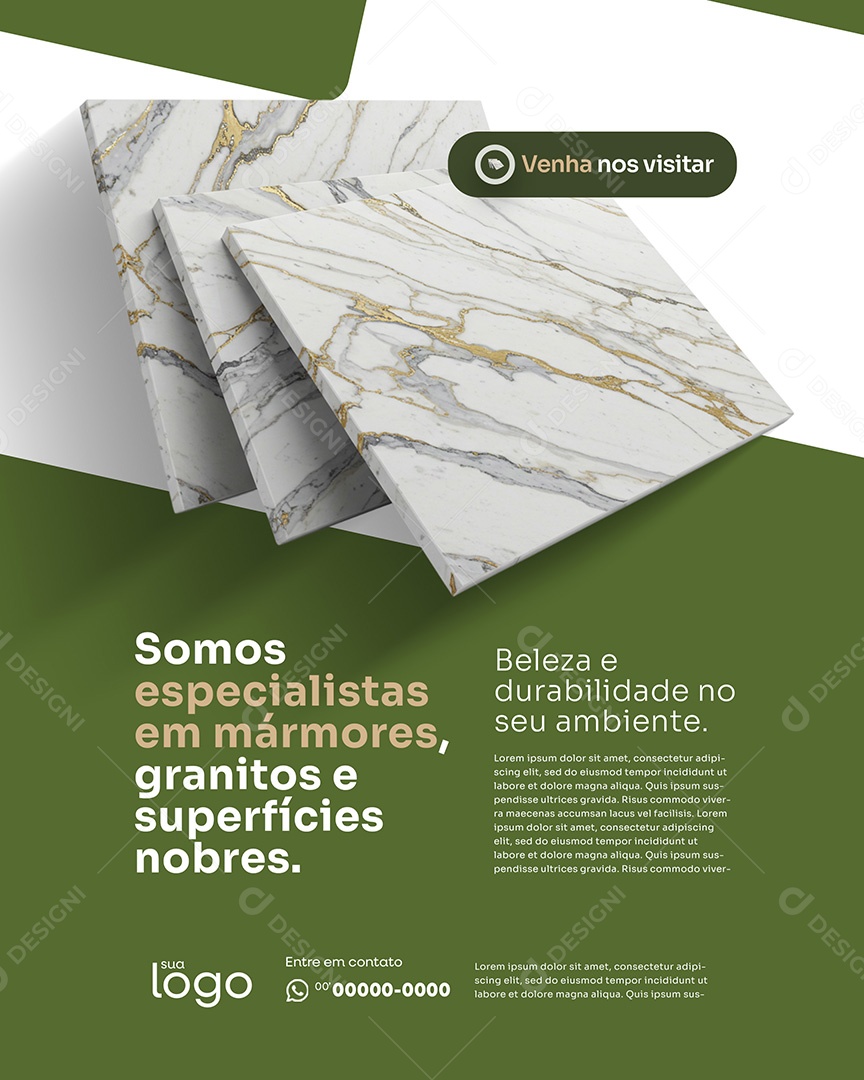 Post Marmoraria Somos Especialistas em Mármores Social Media PSD Editável