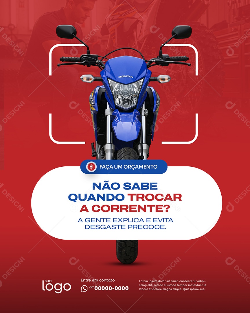 Post Não Sabe Quando Trocar a Corrente Social Media Oficina de Moto PSD Editável