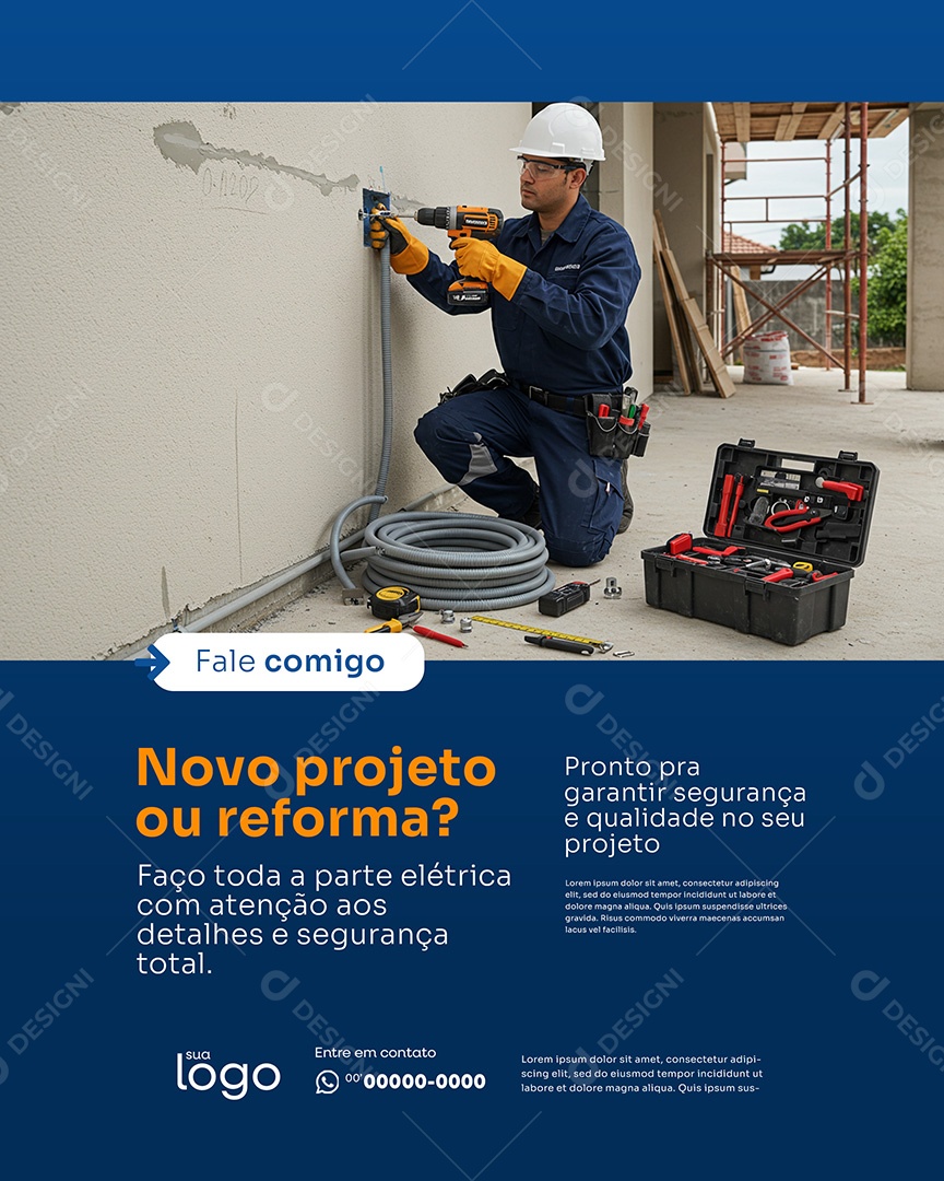 Post Novo Projeto ou Reforma Social Media Eletricista PSD Editável