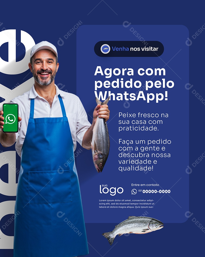 Post Peixaria Agora com Pedido pelo Whatsapp Social Media PSD Editável
