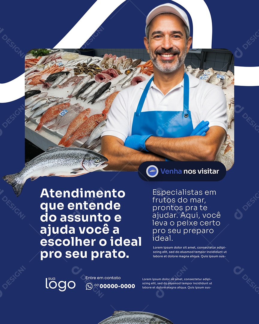 Post Peixaria Atendimento que Entende so Assunto Social Media PSD Editável