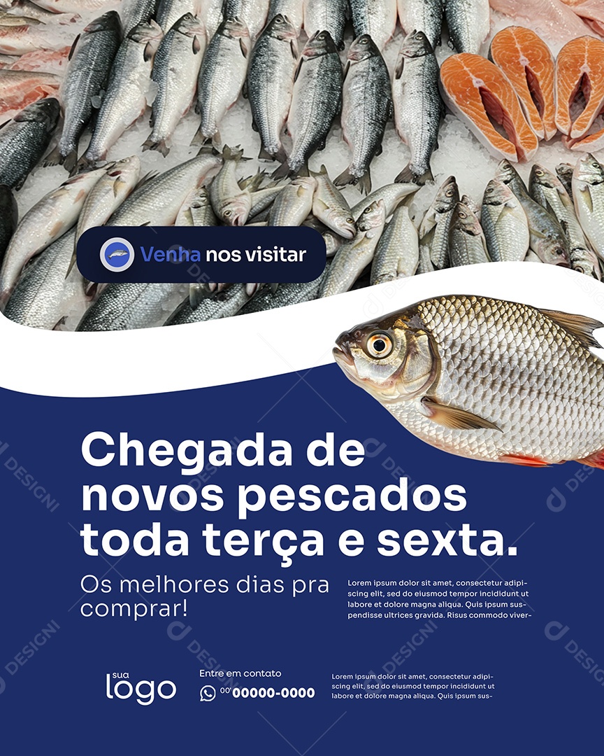 Post Peixaria Chegada de Novos Pescados Terça e Sexta Social Media PSD Editável