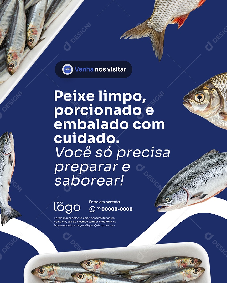 Post Peixaria Peixe Limpo Porcionado e Embalado com CuidadoSocial Media PSD Editável