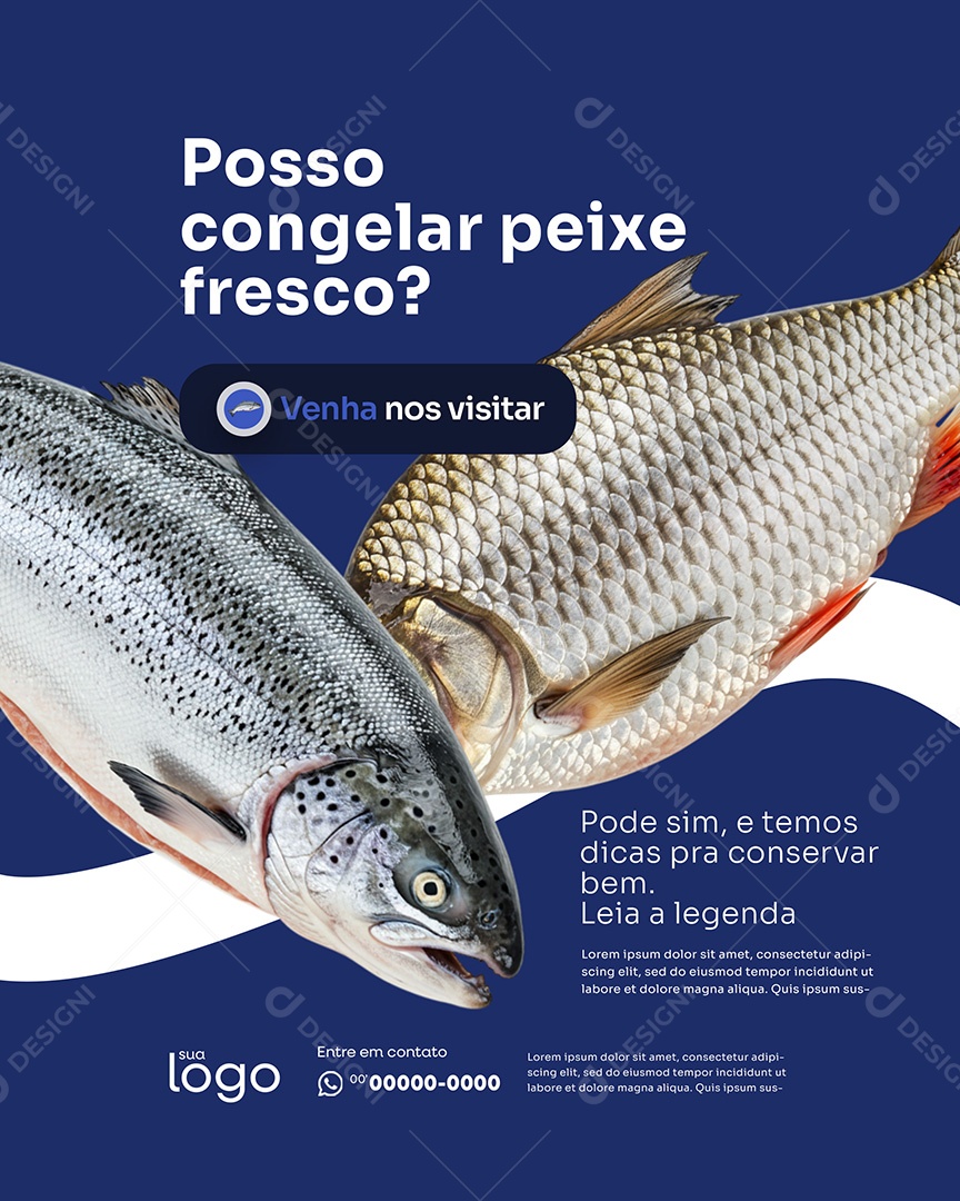Post Peixaria Posso Congelar Peixe Fresco Social Media PSD Editável