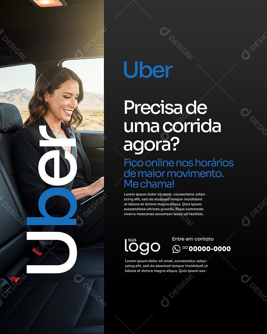 Post Precisa de Uma Corrida Social Media Motorista de Uber PSD Editável