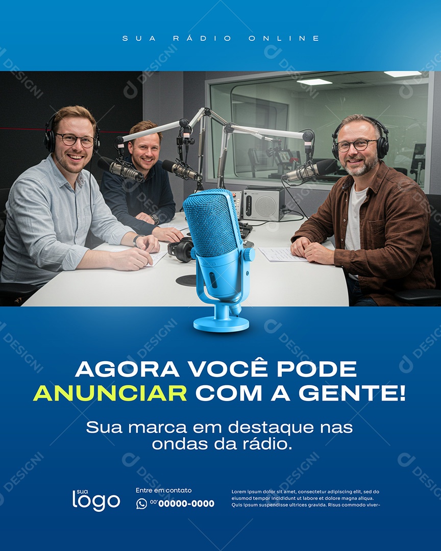 Post Rádio Agora Você Pode Anunciar com a Gente Social Media PSD Editável