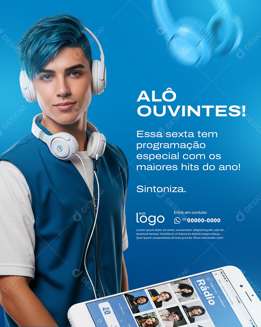 Post Rádio Alô Ouvintes Social Media PSD Editável