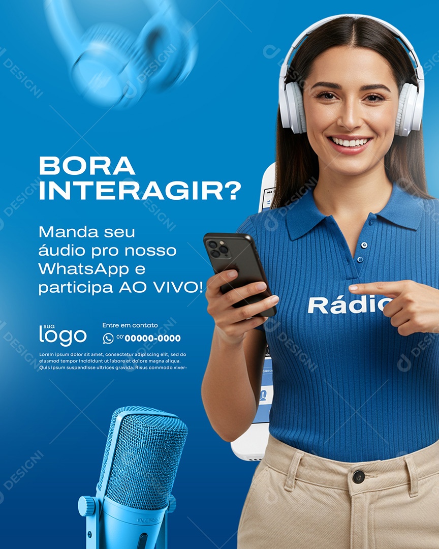 Post Rádio Bora Interagir Social Media PSD Editável