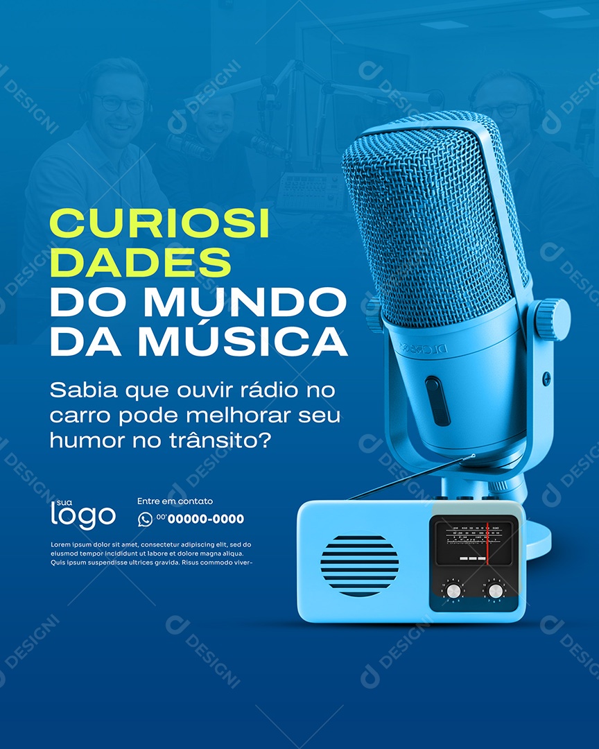 Post Rádio Curiosidades do Mundo da Música Social Media PSD Editável