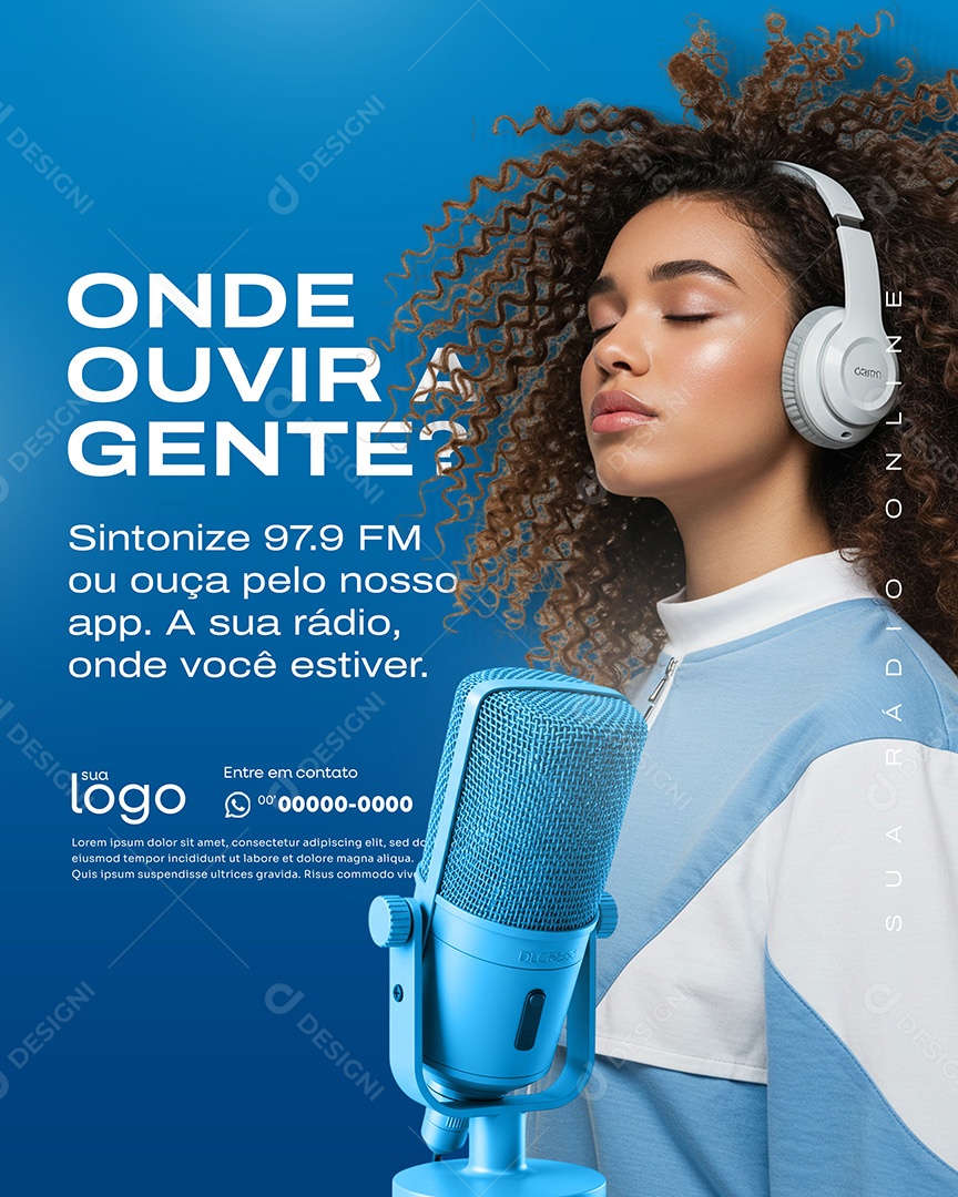 Post Rádio Onde Ouvir a Gente Social Media PSD Editável