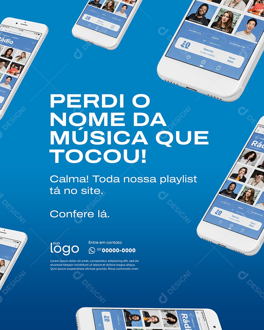 Post Rádio Perdi o Nome da Música que Tocou Social Media PSD Editável